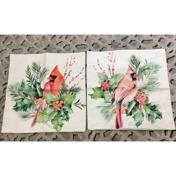 Cardinal Birds Christmas Throw Pillow Covers Lot Of 2, 19”x19” New - Picture 1 of 3